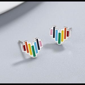 Pride Rainbow Heart Stud Earrings